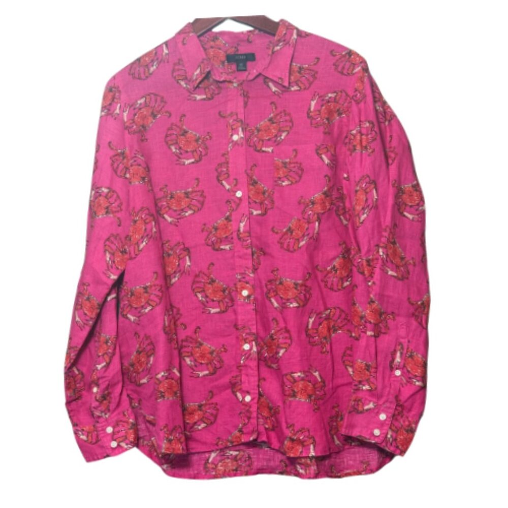 NWOT Pink Linen J.CREW Long Sleeve Blouse Size 16 (BB1023)